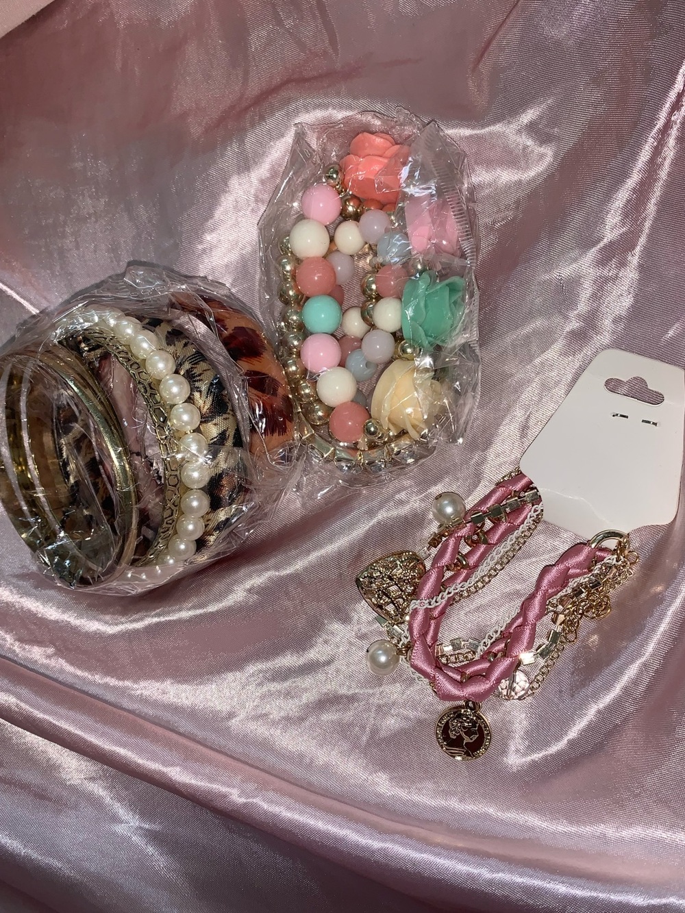 Women's bundle of chunky and Braided Charm Bracelet Sets